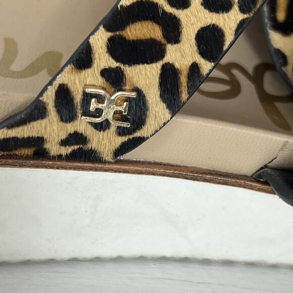 Sam Edelman Platform Sandal Women Sz 7.5 Ariele Leopard Print Calf Hair Leather - Picture 3 of 11